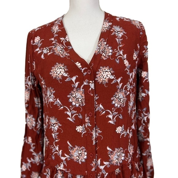 Garnet Hill Women’s 6 Floral Drop Waist Lined Dress Buttons Fall Colors - Picture 8 of 10